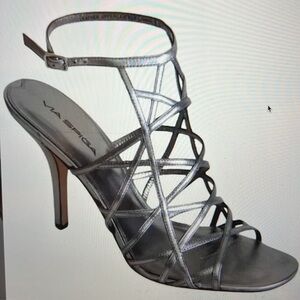 Via Spiga metallic cage sandals ankle strap size 9.5 pewter